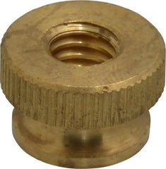 Electro Hardware - 5/16-18" UNC Thread, Uncoated, Grade B-633 Brass Round Knurled Thumb Nut - 13/32" Overall Height, 5/8" Head Diam - Exact Tooling