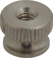 Electro Hardware - #6-32 UNC Thread, Uncoated, Grade 302, 303 Stainless Steel Round Knurled Thumb Nut - 9/32" Overall Height, 3/8" Head Diam - Exact Tooling