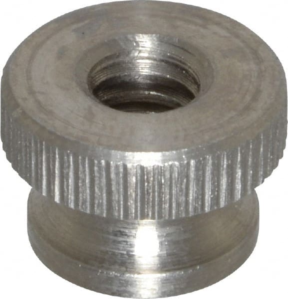 Electro Hardware - 1/4-20" UNC Thread, Uncoated, Grade 302, 303 Stainless Steel Round Knurled Thumb Nut - 3/8" Overall Height, 9/16" Head Diam - Exact Tooling