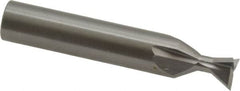 Made in USA - 3/8" Diam x 3/16" Width of Cut, 60° Included Angle, Carbide-Tipped Dovetail Cutter - 3/8" Shank Diam, 2-1/8" Overall Length, 0.0050-0.0100" Corner Radius, Weldon Flat, Uncoated - Exact Tooling