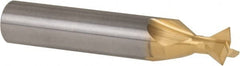 Made in USA - 3/8" Diam x 3/16" Width of Cut, 60° Included Angle, Carbide-Tipped Dovetail Cutter - 3/8" Shank Diam, 2-1/8" Overall Length, 0.0050-0.0100" Corner Radius, Weldon Flat, TiN Coated - Exact Tooling