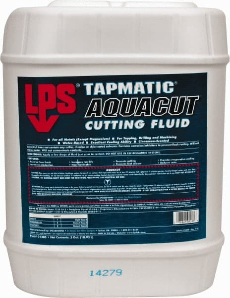 LPS - Tapmatic AquaCut, 5 Gal Pail Cutting & Tapping Fluid - Water Soluble, For Boring, Broaching, Drawing, Drilling, Engraving, Facing, Finishing, Grinding, Milling, Reaming, Sawing, Stamping, Tapping, Threading, Turning - Exact Tooling