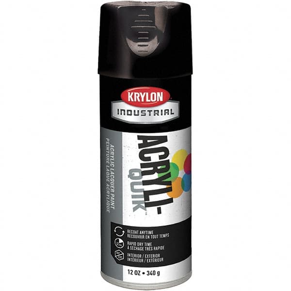 Krylon - Black, 12 oz Net Fill, Gloss, Lacquer Spray Paint - 15 to 20 Sq Ft per Can, 16 oz Container, Use on Cabinets, Color Coding Steel & Lumber, Conduits, Drums, Ducts, Fabric, Furniture, Motors, Pipelines, Tools - Exact Tooling