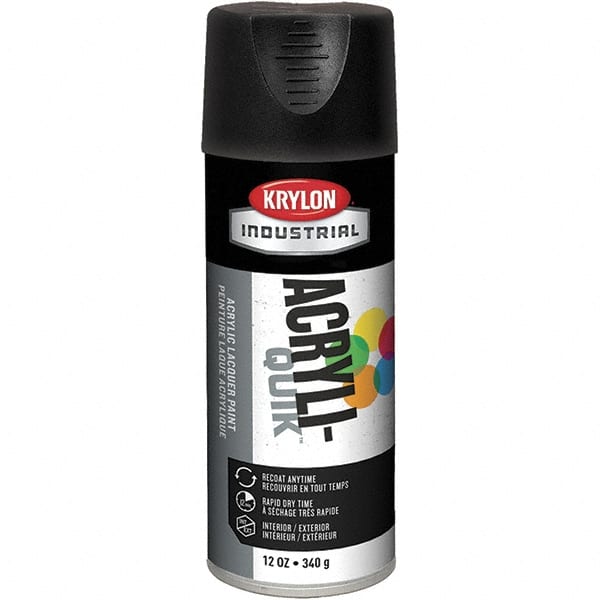 Krylon - Black, 12 oz Net Fill, Flat, Lacquer Spray Paint - 15 to 20 Sq Ft per Can, 16 oz Container, Use on Cabinets, Color Coding Steel & Lumber, Conduits, Drums, Ducts, Furniture, Motors, Pipelines, Tools - Exact Tooling
