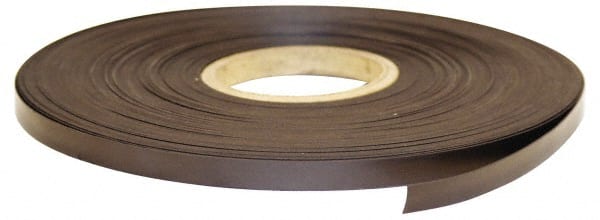 Mag-Mate - 100' Long x 1" Wide x 1/32" Thick Flexible Magnetic Strip - 8 Lb Max Pull Force, 4 Linear Ft/Lb Magnetic Pull Force, Plain Back - Exact Tooling