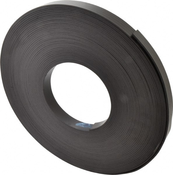 Mag-Mate - 100' Long x 1" Wide x 1/8" Thick Flexible Magnetic Strip - 16 Lb Max Pull Force, 19 Linear Ft/Lb Magnetic Pull Force, Plain Back - Exact Tooling