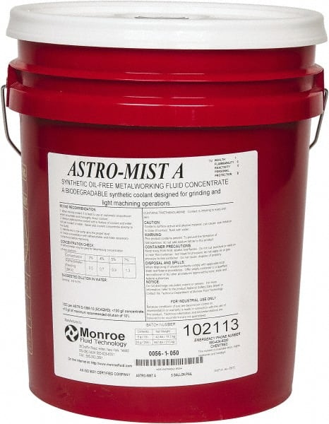 Monroe Fluid Technology - Astro-Mist A, 5 Gal Pail Grinding Fluid - Synthetic, For Light Machining - Exact Tooling