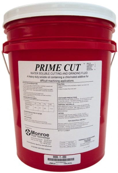 Monroe Fluid Technology - Prime Cut, 5 Gal Pail Cutting & Grinding Fluid - Water Soluble, For CNC Milling, Drilling, Tapping, Turning - Exact Tooling