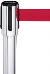 Tensator - 37-3/4" High, 2-1/2" Pole Diam, Tensabarrier Post - 15" Base Diam, Yellow Plastic Post, 7-1/2' Tape, For Outdoor Use - Exact Tooling