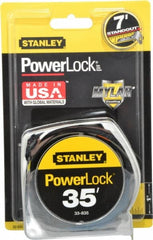 Stanley - 35' x 1" Yellow Blade Tape Measure - 1/16" Graduation, Inch Graduation Style, Silver Case - Exact Tooling
