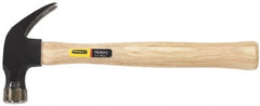 Stanley - 1 Lb Head, Curved Claw Nail Hammer - 13-1/4" OAL, Carbon Steel Head, Smooth Face, Wood Handle - Exact Tooling