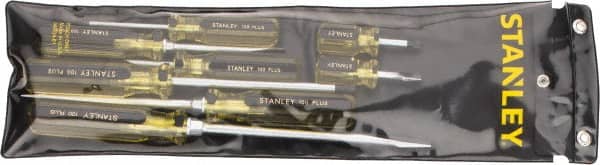Stanley - 8 Piece Slotted, Phillips & Stubby Screwdriver Set - Bit Sizes: Philips #1 to #3, Tip Thickness: 1/4, 5/16 & 3/8 - Exact Tooling