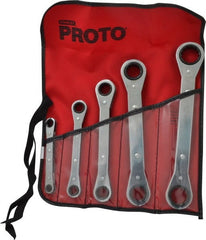 Proto - 5 Piece, 1/4 x 5/8 to 3/4 x 7/8", 12 Point, Ratcheting Box Wrench Set - Inch System of Measurement, Full Polish Finish, Comes in Nylon Roll - Exact Tooling