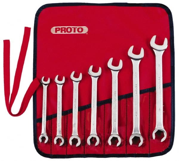 Proto - 7 Piece, 3/8" to 3/4", 6 Point Flare Nut Wrench Set - Inch Measurement Standard, Satin Finish, Comes in Nylon Roll - Exact Tooling
