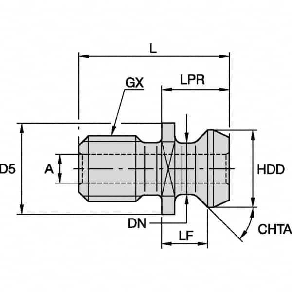 Kennametal - B Style, CAT50 Taper, M24x3 Thread, 45° Angle Radius, Standard Retention Knob - 2.3622" OAL, 1.1457" Knob Diam, 1" from Knob to Flange, 0.4547" Coolant Hole, Through Coolant - Exact Tooling