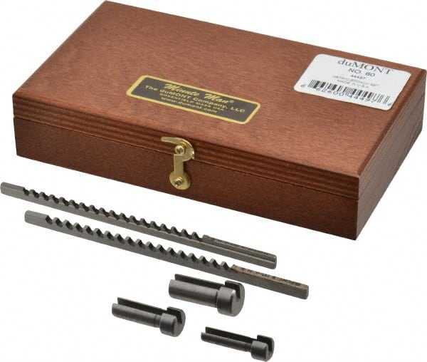 Dumont Minute Man - 5 Piece, 2 to 3mm Keyway Width, Style A Keyway Broach Set - Bright Finish High Speed Steel Broach, Collared Bushing, 6 to 10mm Bushing Diam - Exact Tooling