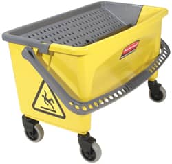 Rubbermaid - 40 Qt Plastic Bucket & Wringer - 14-1/2" Long x 16.1" High x 26.2" Wide, Yellow - Exact Tooling