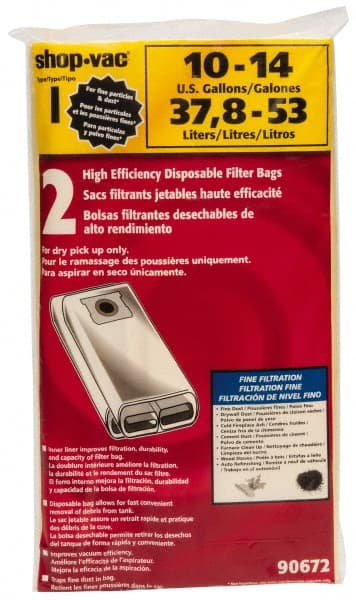 Shop-Vac - 2 Qty 1 Pack 10, 12 & 14 Gal Paper Filter Bag - Exact Tooling