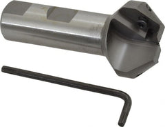 Everede Tool - 41° Lead Angle, 1.414" Max Cut Diam, 11/16" Min Cut Diam, 0.418" Max Depth of Cut, Indexable Chamfer and Angle End Mill - 2 Inserts, APLT 347 Insert Style, 3" Overall Length, Straight Shank, 82° Included Angle - Exact Tooling