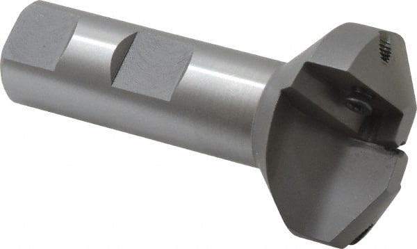 Everede Tool - 60° Lead Angle, 1.458" Max Cut Diam, 1/2" Min Cut Diam, 0.277" Max Depth of Cut, Indexable Chamfer and Angle End Mill - 2 Inserts, APLT 347 Insert Style, 3" Overall Length, Straight Shank, 120° Included Angle - Exact Tooling
