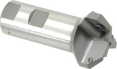 Everede Tool - 45° Lead Angle, 1.721" Max Cut Diam, 15/16" Min Cut Diam, 0.391" Max Depth of Cut, Indexable Chamfer and Angle End Mill - 3 Inserts, APLT 347 Insert Style, 3.2" Overall Length, Straight Shank, 90° Included Angle - Exact Tooling