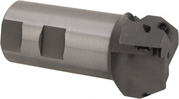 Everede Tool - 30° Lead Angle, 1.803" Max Cut Diam, 1-1/4" Min Cut Diam, 0.479" Max Depth of Cut, Indexable Chamfer and Angle End Mill - 3 Inserts, APLT 347 Insert Style, 3.2" Overall Length, Straight Shank, 60° Included Angle - Exact Tooling