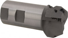 Everede Tool - 30° Lead Angle, 1.803" Max Cut Diam, 1-1/4" Min Cut Diam, 0.479" Max Depth of Cut, Indexable Chamfer and Angle End Mill - 3 Inserts, APLT 347 Insert Style, 3.2" Overall Length, Straight Shank, 60° Included Angle - Exact Tooling
