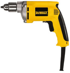 DeWALT - 1/4" Keyed Chuck, 4,000 RPM, Pistol Grip Handle Electric Drill - 6.7 Amps, 110 Volts, Reversible, Includes Chuck Key with Holder - Exact Tooling