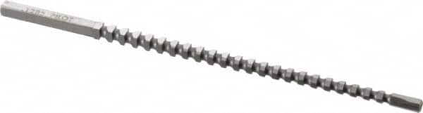 Dumont Minute Man - 1/8" x 4-1/8" Overall Length, 0.1285" Pilot Hole Diam, Square Broach - 0.1255 to 0.1265" Tolerance, 0.175 to 0.177" Across Corners, #30 Drill, 1/8" Pitch, 3/16 to 1/2" LOC, 700 Lbs. Pressure for Max LOC - Exact Tooling