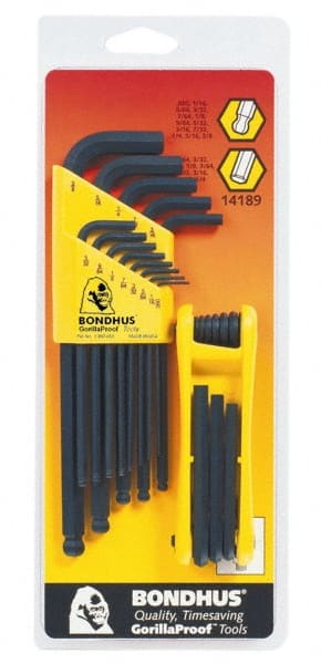 Bondhus - 22 Piece Fold-Up Ball End Hex Key Set - Hex Range 0.05 to 3/8" - Exact Tooling