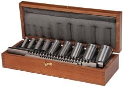 Dumont Minute Man - 13 Piece, 1/8 to 3/8" Keyway Width, Style B & C Keyway Broach Set - Bright Finish High Speed Steel Broach, Collared Bushing, 1/2 to 1-1/2" Bushing Diam - Exact Tooling