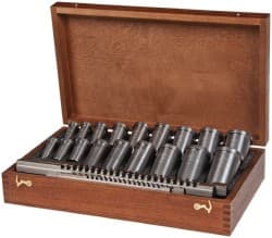 Dumont Minute Man - 22 Piece, 1/8 to 3/8" Keyway Width, Style B & C Keyway Broach Set - Bright Finish High Speed Steel Broach, Collared Bushing, 1/2 to 1-9/16" Bushing Diam - Exact Tooling