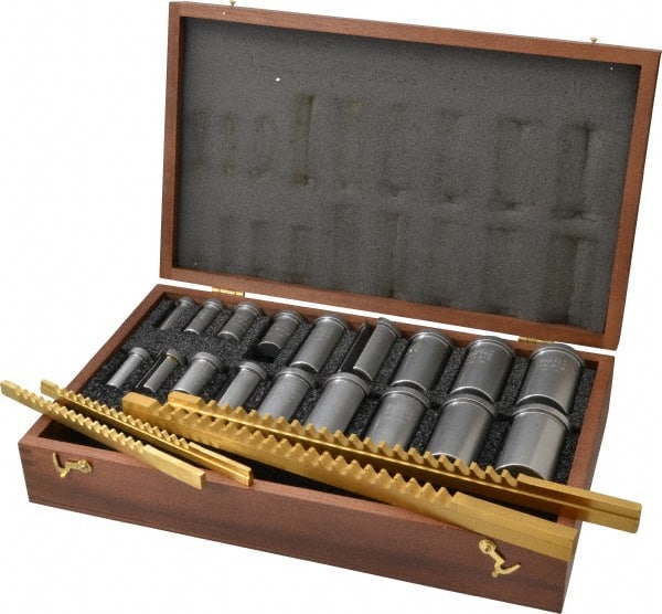 Dumont Minute Man - 22 Piece, 1/8 to 3/8" Keyway Width, Style B & C Keyway Broach Set - TiN Finish High Speed Steel Broach, Collared Bushing, 1/2 to 1-9/16" Bushing Diam - Exact Tooling