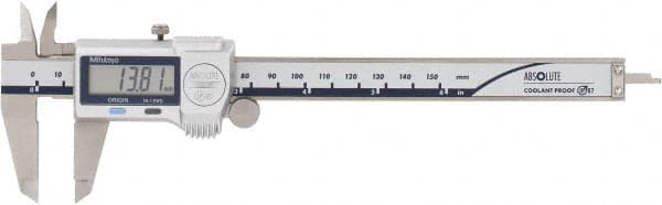 Mitutoyo - 0 to 150mm Range, 0.01mm Resolution, IP67 Electronic Caliper - Stainless Steel with 40mm Stainless Steel Jaws, 0.001" Accuracy, SPC Output - Exact Tooling