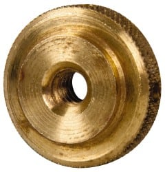 Gibraltar - #10-24 UNC Thread, Uncoated, Brass Round Knurled Check Nut - 1/4" Overall Height, 3/4" Diam x 3/16" Head Height, 1/2" Base Diam - Exact Tooling