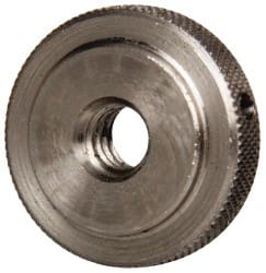 Gibraltar - 1/4-20" UNC Thread, Uncoated, Stainless Steel Round Knurled Check Nut - 1/4" Overall Height, 7/8" Diam x 3/16" Head Height, 5/8" Diam x 1/16" Base Height - Exact Tooling