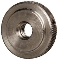 Gibraltar - 1/4-20" UNC Thread, Uncoated, Stainless Steel Round Knurled Check Nut - 1/4" Overall Height, 7/8" Diam x 3/16" Head Height, 5/8" Diam x 1/16" Base Height - Exact Tooling