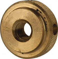 Gibraltar - 5/16-18" UNC Thread, Uncoated, Brass Round Knurled Check Nut - 3/8" Overall Height, 1" Head Diam, 3/4" Diam x 3/32" Base Height - Exact Tooling