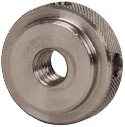 Gibraltar - 5/16-18" UNC Thread, Uncoated, Stainless Steel Round Knurled Check Nut - 3/8" Overall Height, 1" Head Diam, 3/4" Diam x 3/32" Base Height - Exact Tooling