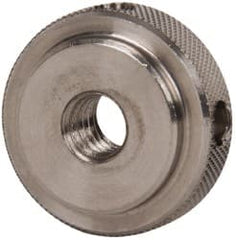 Gibraltar - 5/16-18" UNC Thread, Uncoated, Stainless Steel Round Knurled Check Nut - 3/8" Overall Height, 1" Head Diam, 3/4" Diam x 3/32" Base Height - Exact Tooling