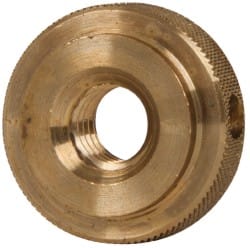 Gibraltar - 3/8-16" UNC Thread, Uncoated, Brass Round Knurled Check Nut - 3/8" Overall Height, 1" Head Diam, 3/4" Diam x 3/32" Base Height - Exact Tooling