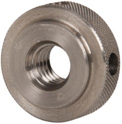 Gibraltar - 3/8-16" UNC Thread, Uncoated, Stainless Steel Round Knurled Check Nut - 3/8" Overall Height, 1" Head Diam, 3/4" Diam x 3/32" Base Height - Exact Tooling