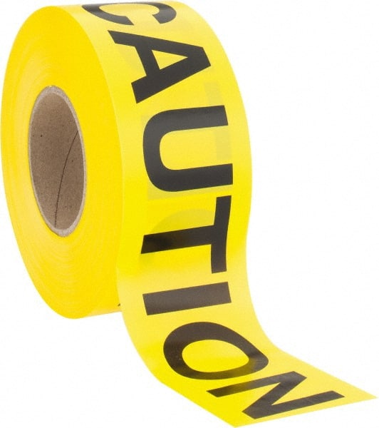 NMC - 1,000' Long x 3" Wide Roll, Polyethylene, Black & Yellow Barricade Tape - Message: CAUTION - Exact Tooling