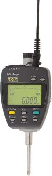 Mitutoyo - 0 to 1" Range, 0.00005, 0.0001, 0.0005 & 0.001" Graduation, Electronic Drop Indicator - Accurate to 0.00012", English & Metric System, LCD Display - Exact Tooling