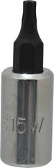 Proto - 1/4" Drive, T15 Torx Bit Socket - 1-1/2" OAL - Exact Tooling