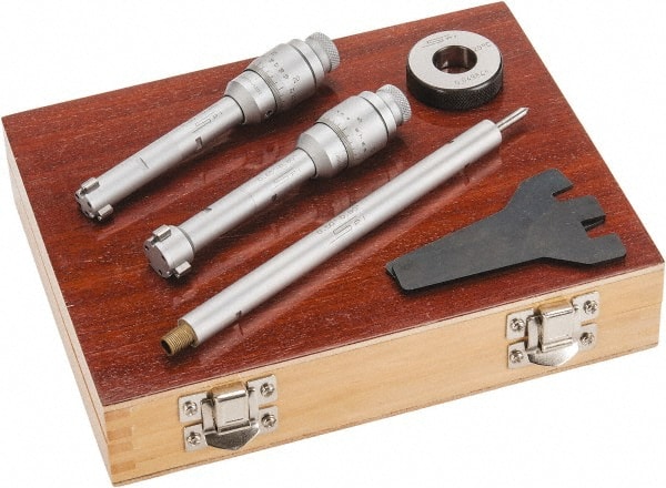 SPI - 1/2 to 0.8", Carbide, Hole Mechanical Inside Micrometer Set - 0.0002" Graduation, 6" Extension Rod Length, (1) Setting Ring Included - Exact Tooling
