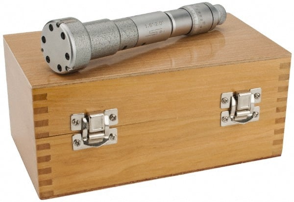SPI - 1.6 to 2", 3.54" Gage Depth, Mechanical Inside Hole Micrometer - 0.0002" Graduation, 0.00025" Accuracy, Ratchet Stop Thimble - Exact Tooling