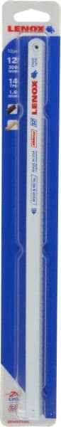 Lenox - 12" Long, 14 Teeth per Inch, Bi-Metal Hand Hacksaw Blade - Toothed Edge, 1/2" Wide x 0.025" Thick, Flexible - Exact Tooling