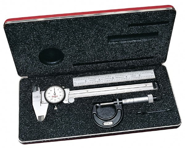 Starrett - 4 Piece, Machinist Caliper and Micrometer Tool Kit - 0 to 150 mm Caliper, 0 to 25 mm Micrometer - Exact Tooling