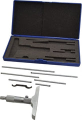Value Collection - 0 to 6" Range, 6 Rod, Mechanical Depth Micrometer - Ball Thimble, 4" Base Length, 0.001" Graduation, 4.5mm Rod Diam - Exact Tooling